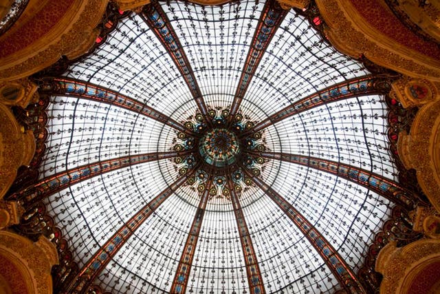 The magnificent and eye-catching dome atop the flagship branch in Paris of the Galeries Lafayette department store chain