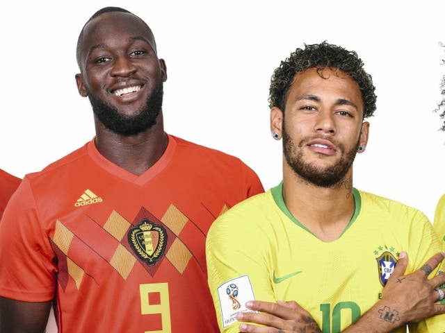 Romelu Lukaku of Belgium and Neymar Jr of Brazil