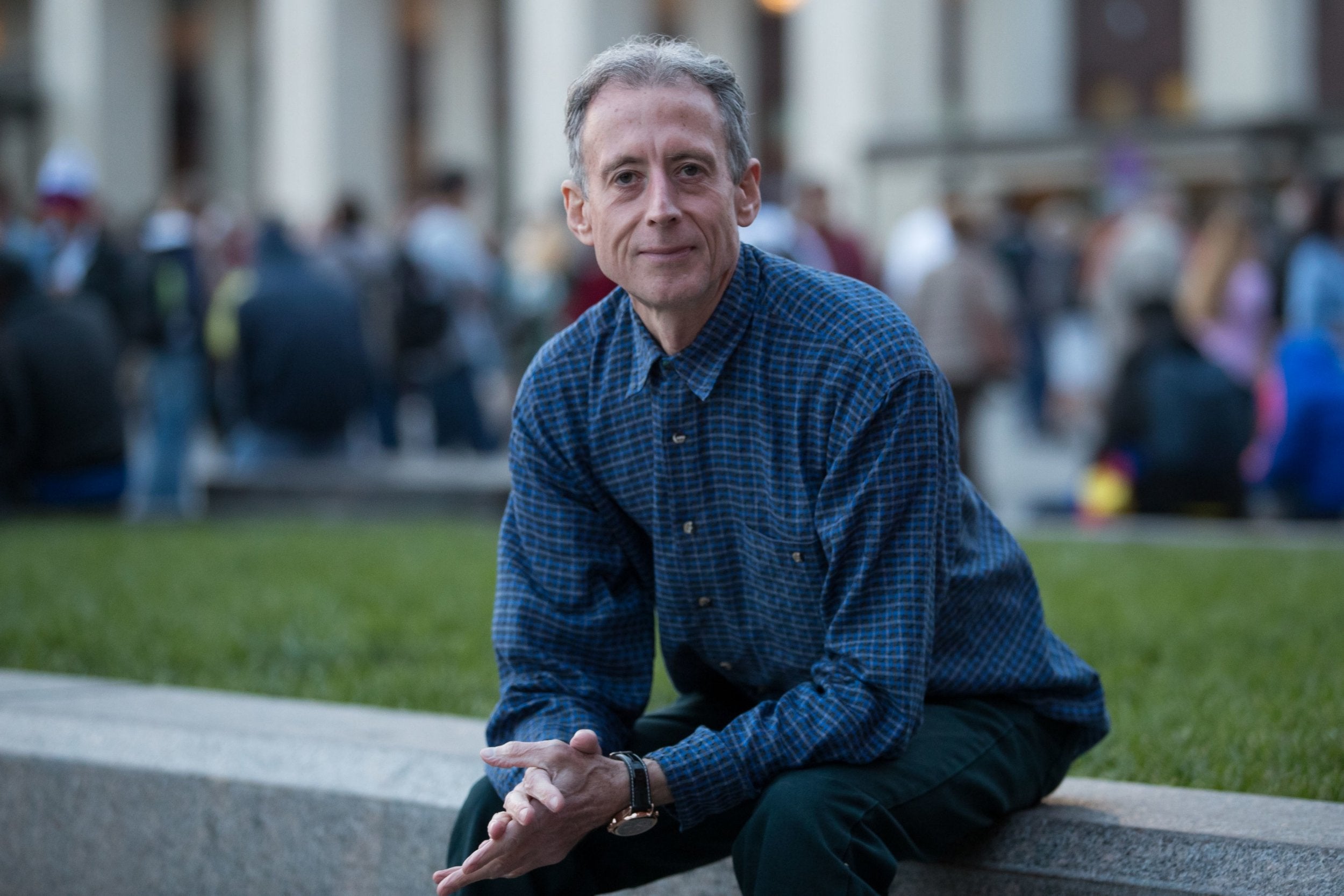 Peter Tatchell in Manezhnaya Square, Moscow, where he staged a one-man protest over LGBT+ rights in Russia