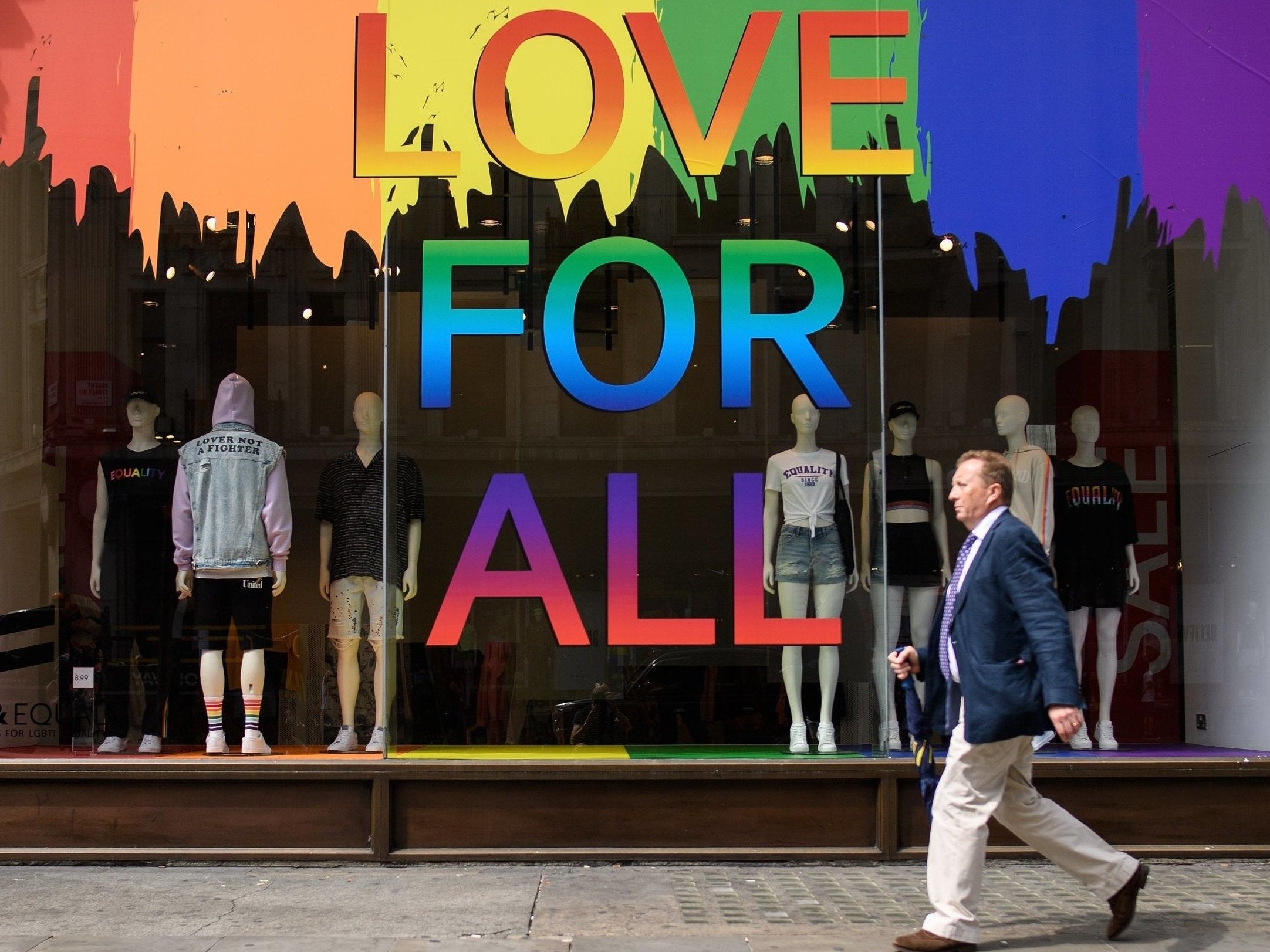 H&M’s window display: the first UK Gay Pride rally was held in 1972, with the Pride in London event beginning in 2004