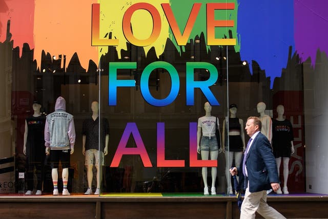 H&M’s window display: the first UK Gay Pride rally was held in 1972, with the Pride in London event beginning in 2004