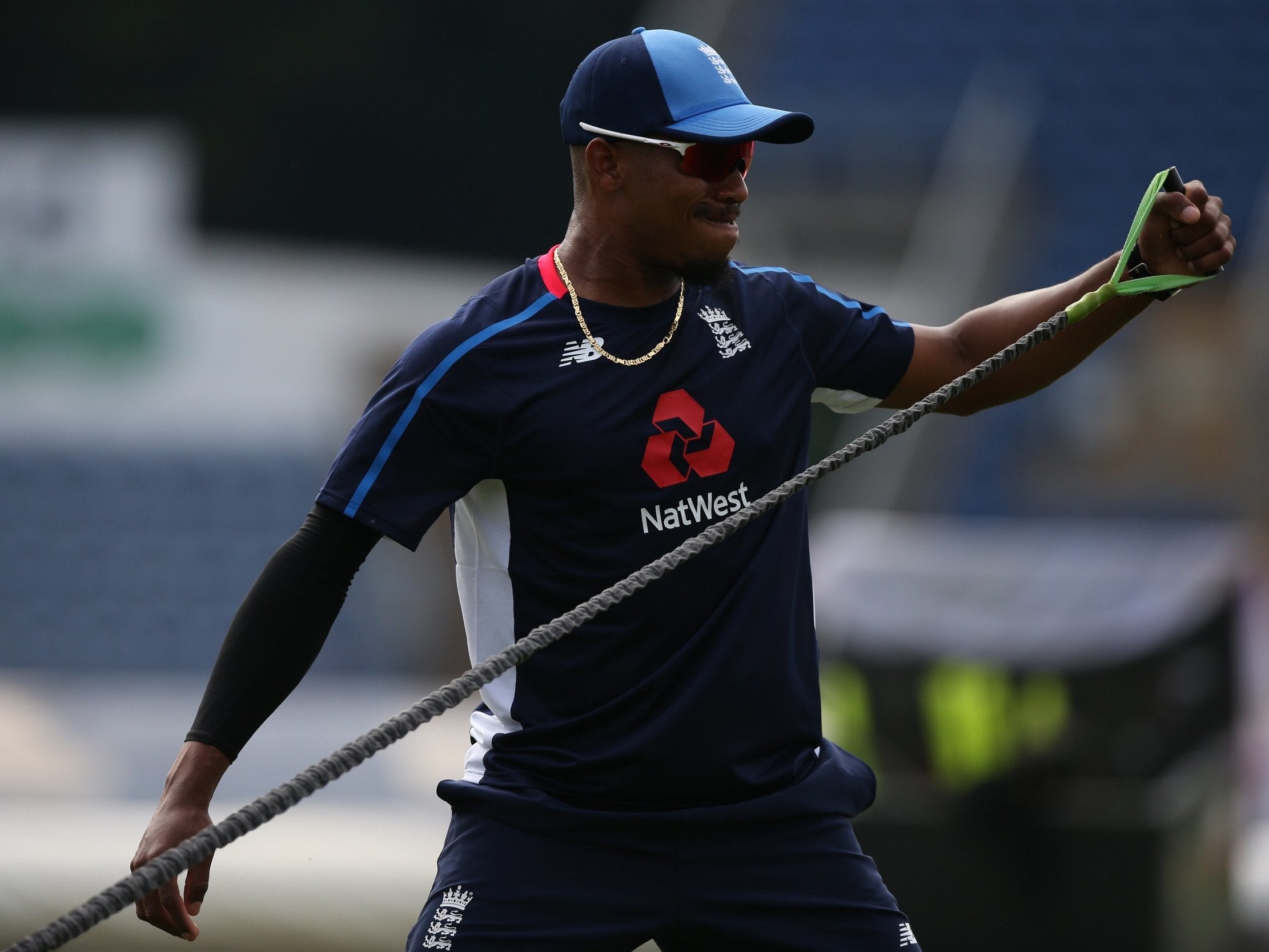 Chris Jordan of England takes part in a nets session