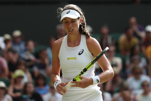 Johanna Konta reacts after losing a point in the second set
