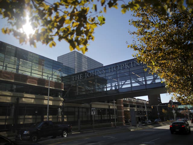 The John Hopkins Hospital where a vial containing tuberculosis broke is seen at an area near the downtown of Baltimore, Maryland.