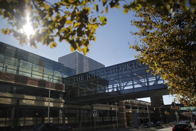 The John Hopkins Hospital where a vial containing tuberculosis broke is seen at an area near the downtown of Baltimore, Maryland.