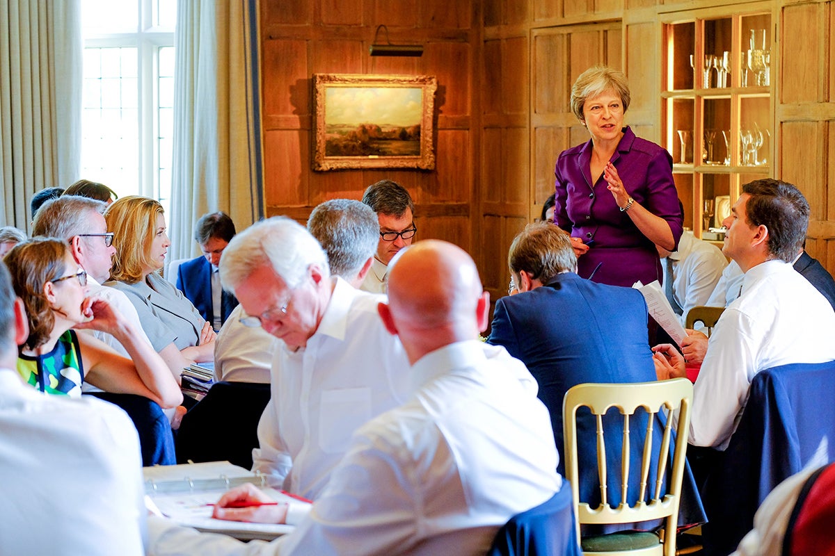 Theresa May addresses her cabinet at Chequers today. Photo: Joel Rouse, Crown Copyright