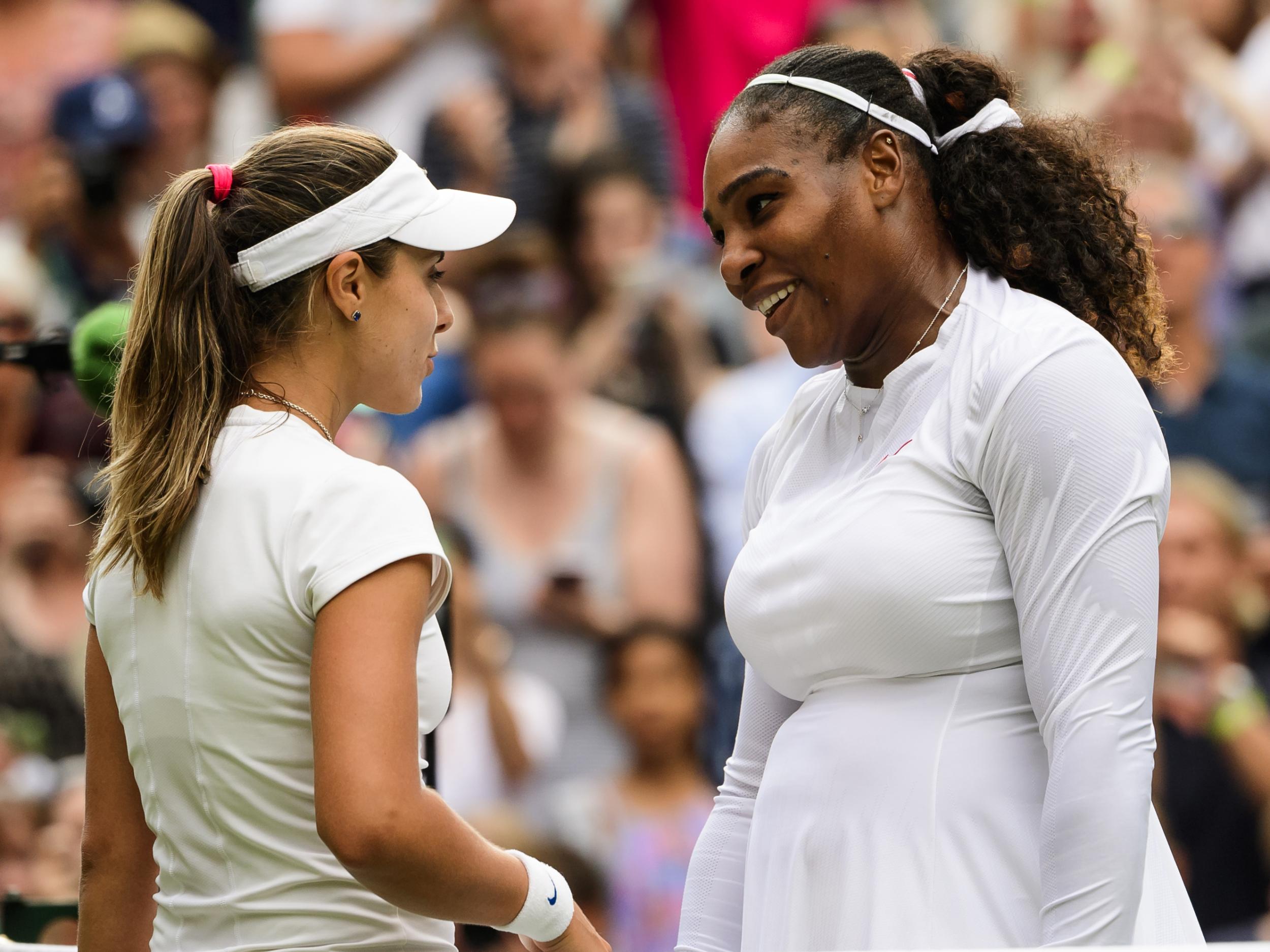 Serena Williams beat Kristina Mladenovic in round three at Wimbledon.