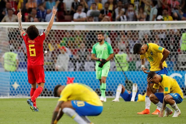 Belgium's Axel Witsel celebrates at the end of the match