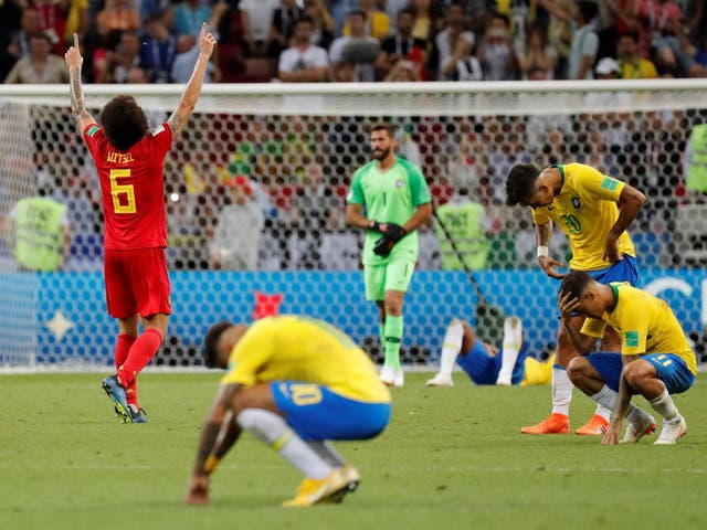 Belgium's Axel Witsel celebrates at the end of the match