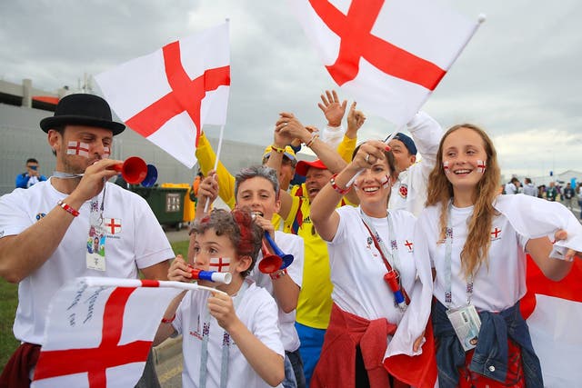 England fans wave the flag of St George at the World Cup 2018