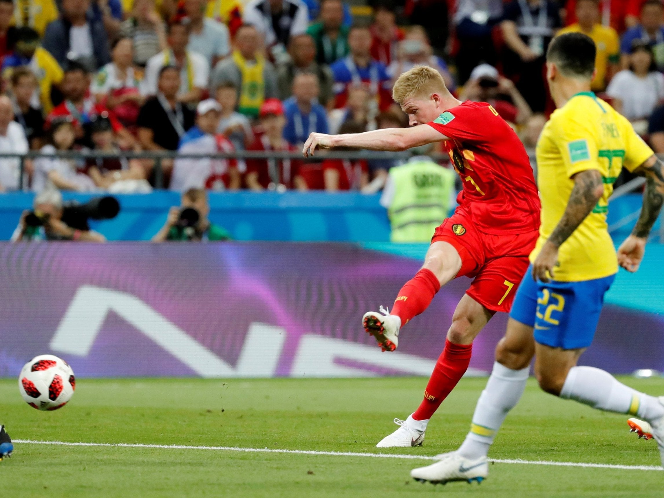 Kevin de Bruyne scored a crisp second to book Belgium's place in the semi-finals