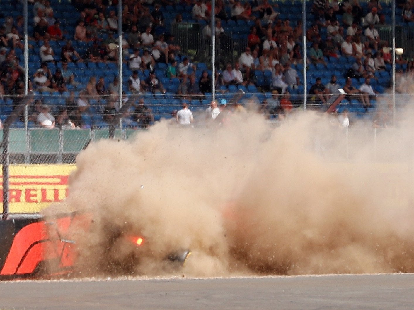 Brendon Hartley plows into the tyre barrier during third practice for the British Grand Prix ( Reuters)