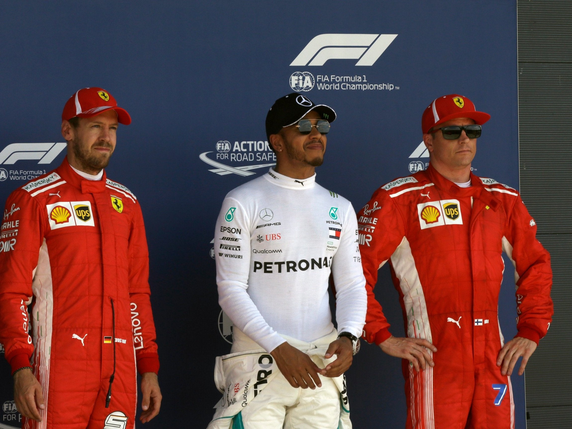 Lewis Hamilton will start ahead of the Ferraris of Sebastian Vettel and Kimi Raikkonen