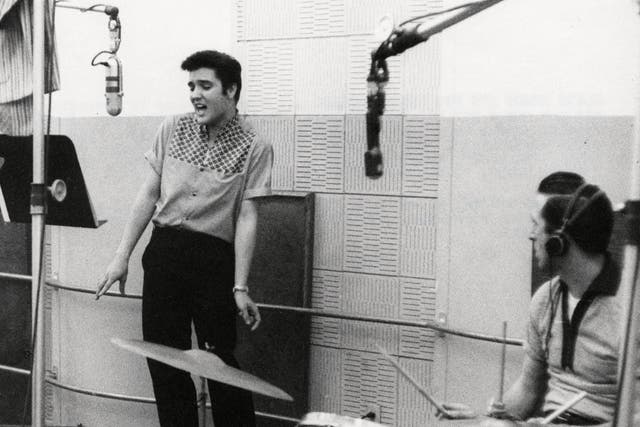 Fontana (right) with Presley recording 'Jailhouse Rock' at Radio Recorders, Hollywood, California, in May 1957