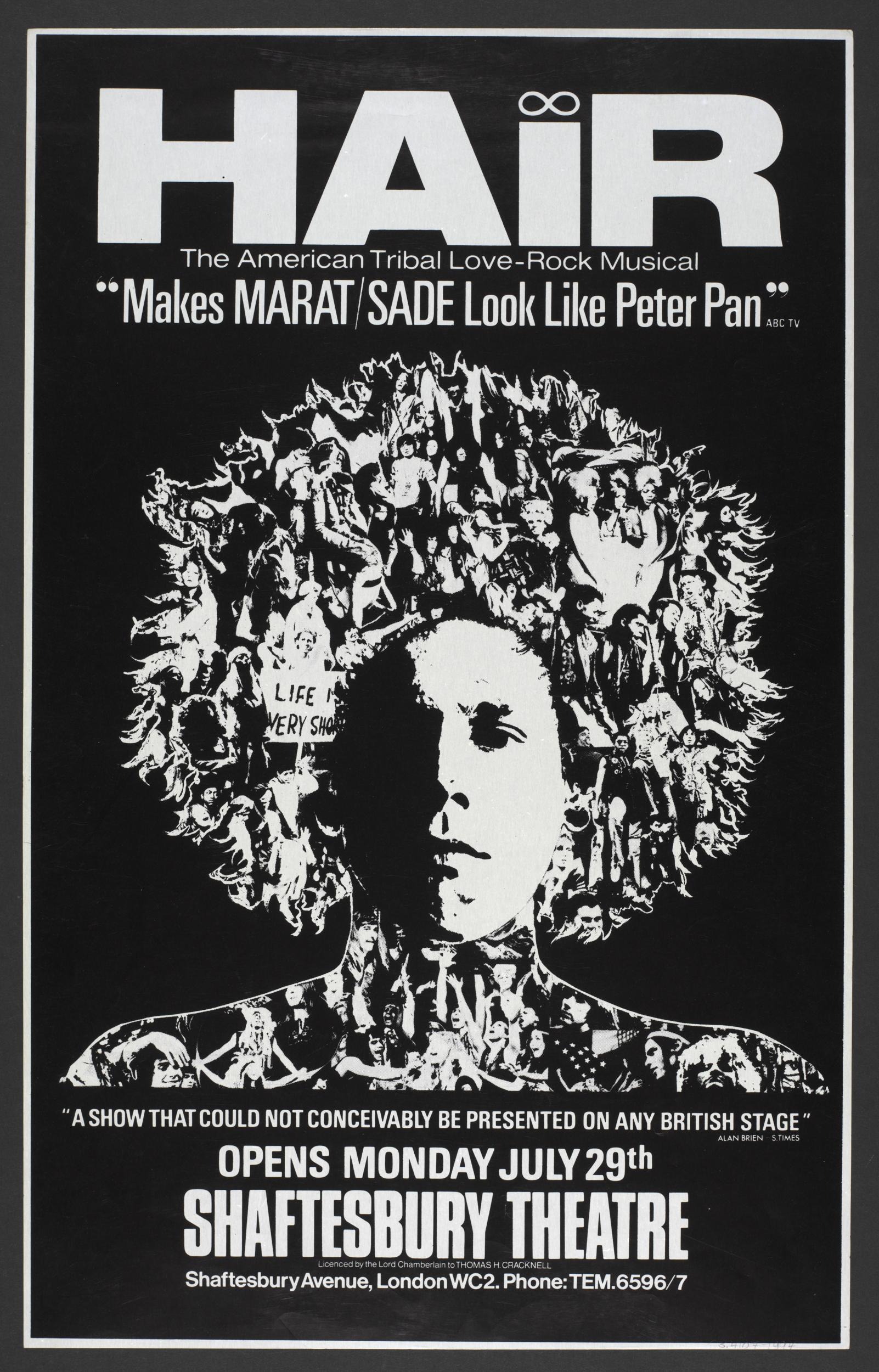 Poster for the opening of ‘Hair’ at the Shaftesbury Theatre, 1968