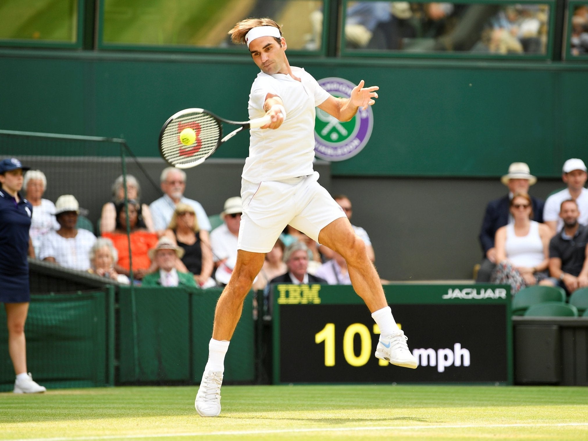 Roger Federer in fourth-round action against Adrian Mannarino on ‘Magic Monday’ at Wimbledon
