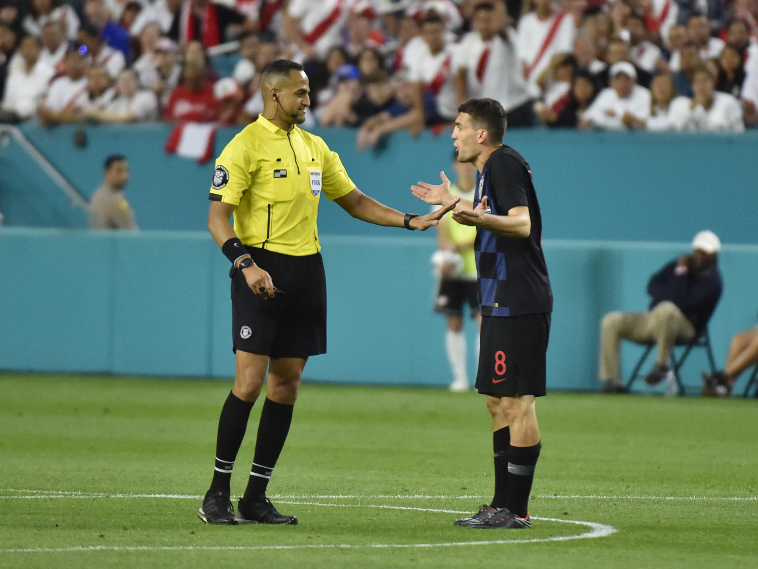 Ognjen Vukojevic in action for Croatia in a friendly against Peru in March.