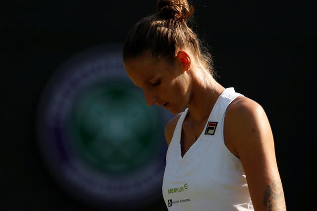 Karolina Pliskova appears dejected during her fourth round defeat at Wimbledon