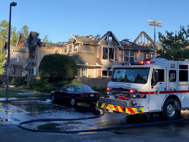 The Williamsburg fire department worked throughout the night to stop a massive fire caused by an aircraft crash on July 8, 2018.