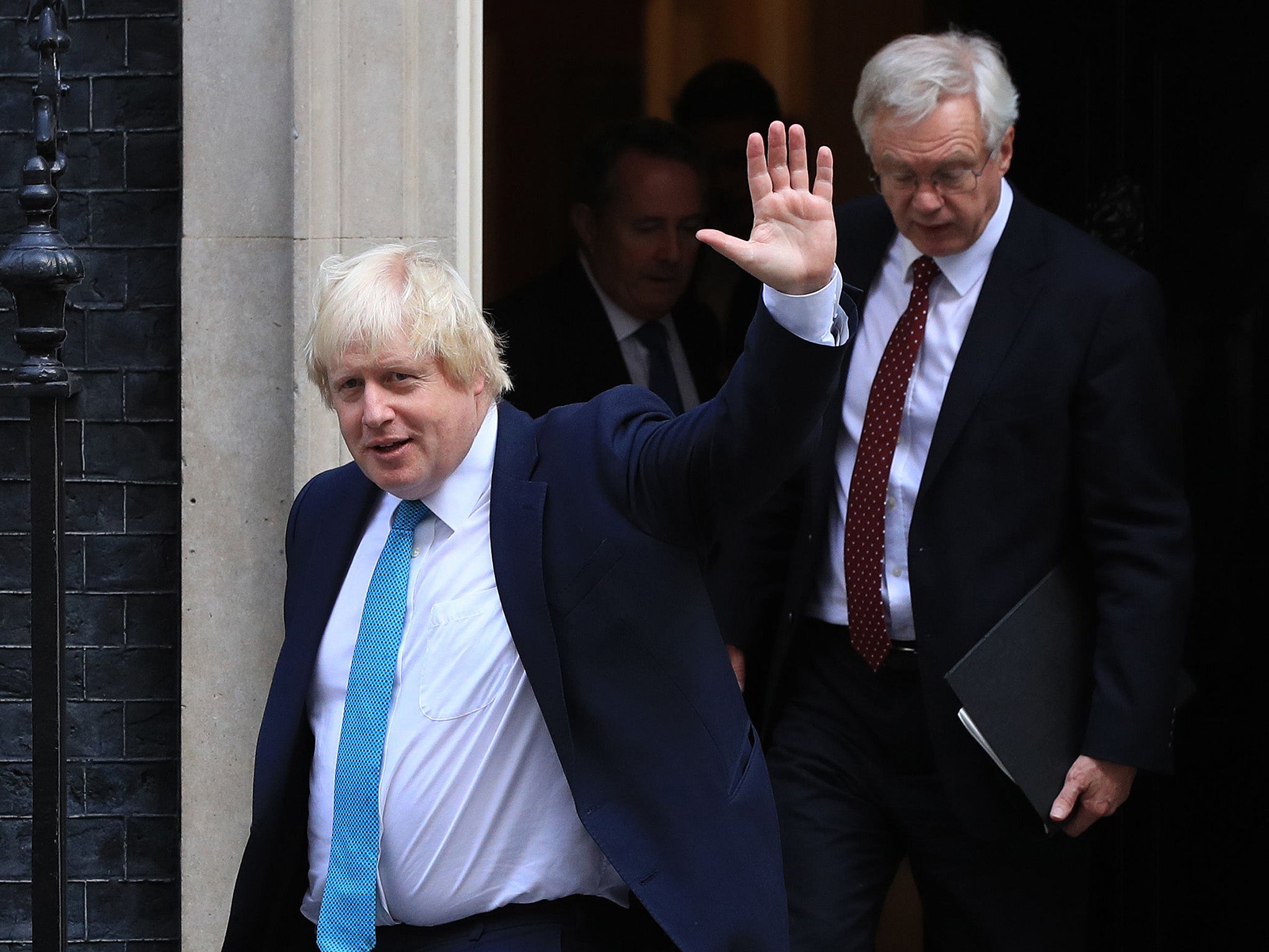 Boris Johnson and David Davis leaving 10 Downing Street after a cabinet meeting