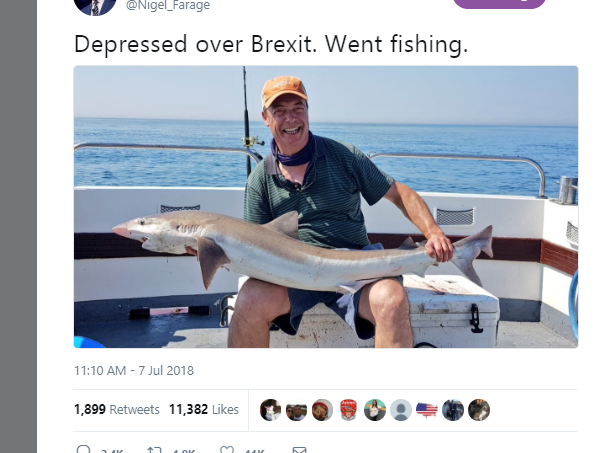Farage tweeted the photo of himself holding the fish, which is classed as vulnerable to extinction