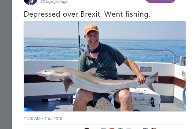 Farage tweeted the photo of himself holding the fish, which is classed as vulnerable to extinction