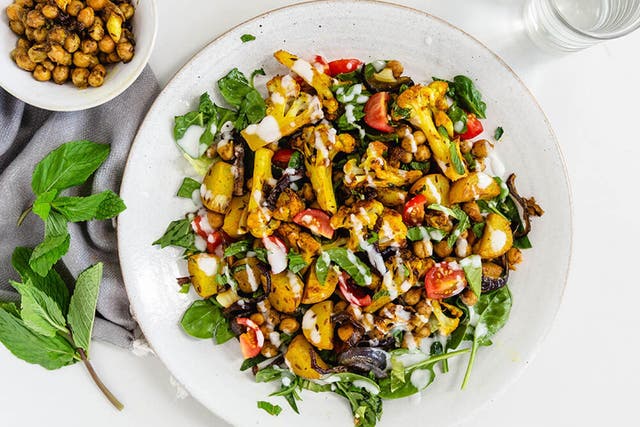 Cauliflower, spinach and tomato complement this crunchy affair