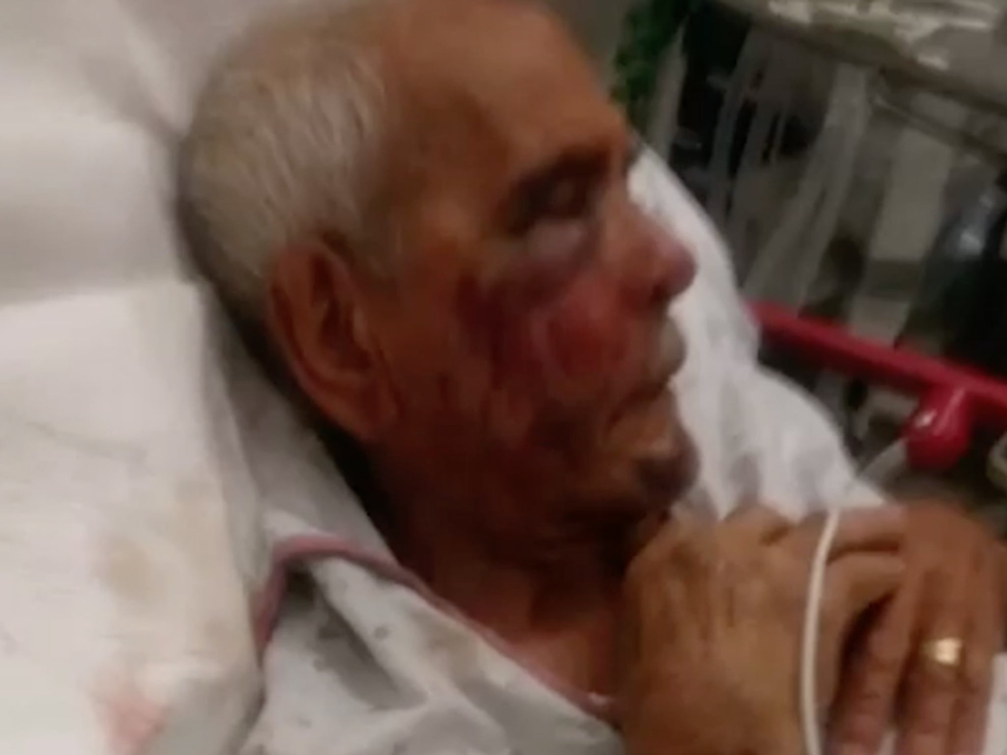 Police are searching for four men and one woman suspected of attacking Rodolfo Rodriguez, 92, in Los Angeles, California, on 4 July 2018.