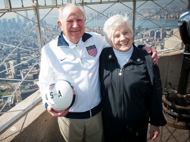 ‘The older I get, the more famous I become,’ said Bahr, pictured in 2013 with his wife Davies. The couple were married for 71 years