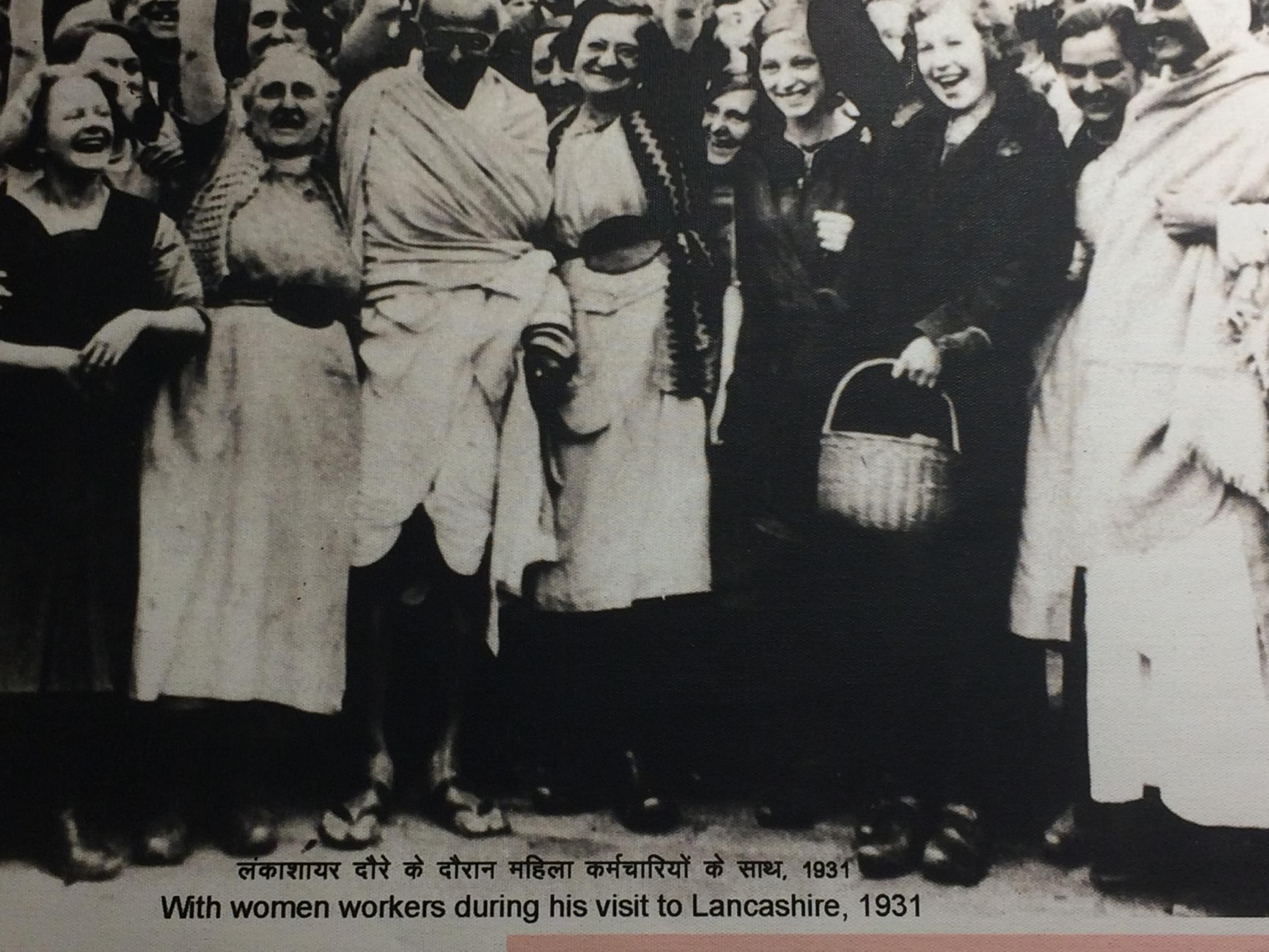 A picture of Gandhi with weavers in the Lancashire town of Darwen