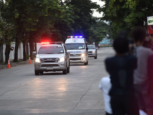 An ambulance arrives at Chiang Rai hospital with one of the last boys to be freed from the cave