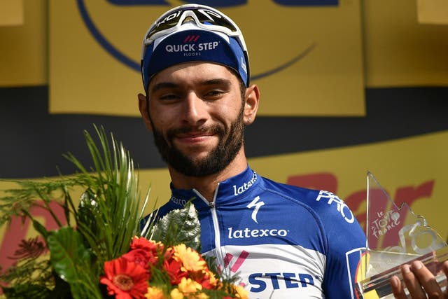 Fernando Gaviria celebrates his second stage win of the Tour
