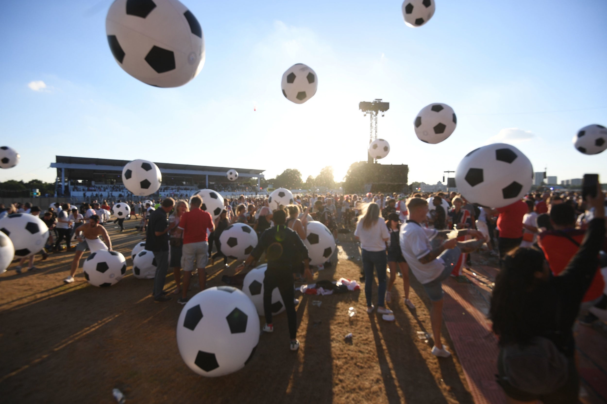 Giant footballs bounced among the fans in Hyde Park before kick-off