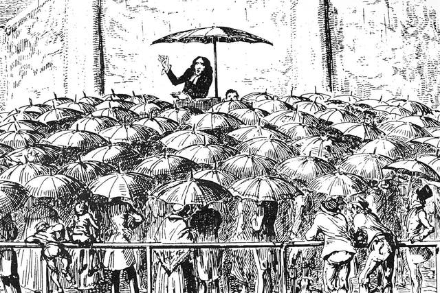 'St Swithin's Chapel' by George Cruikshank, an 18th century cartoon satirising Britain's obsession with the weather and umbrellas
