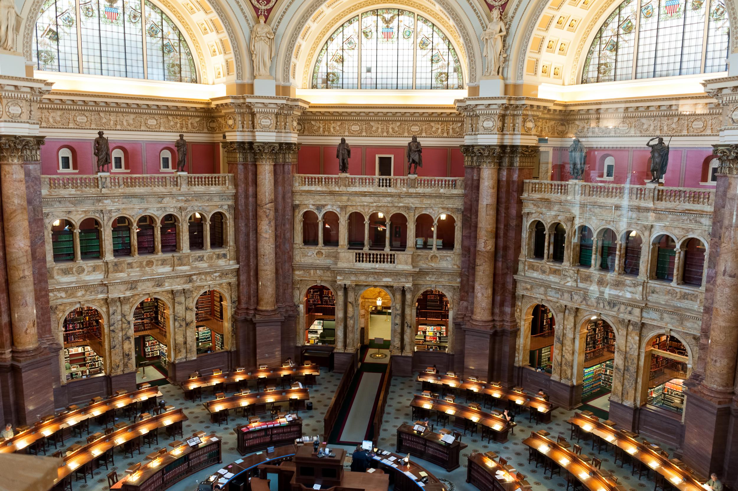 The reading room of the US Library of Congress, the biggest library in the world