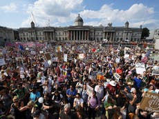 Tens of thousands take to London’s streets to protest Trump