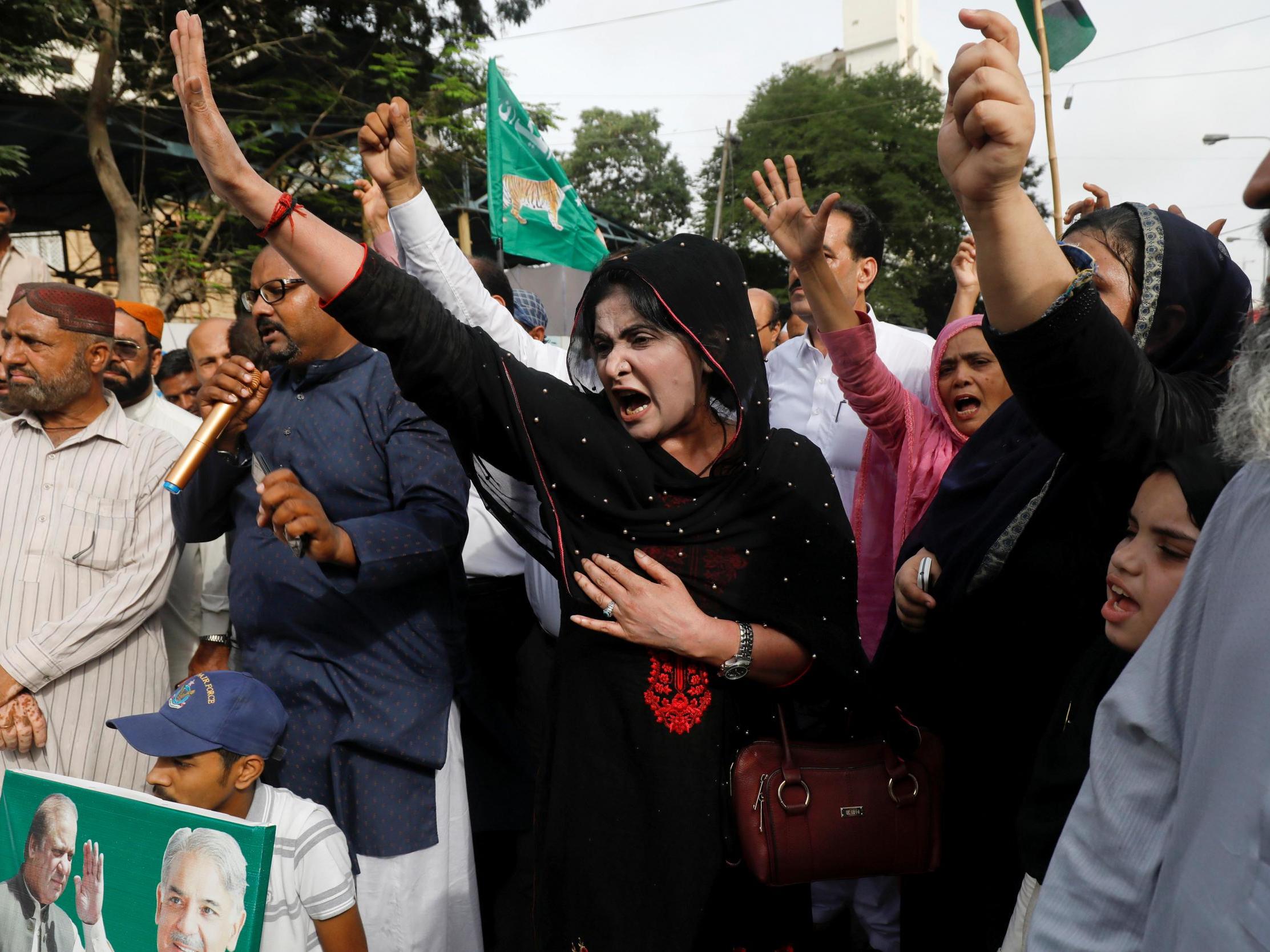 Supporters of Mr Sharif in Karachi tried to welcome him back to the country