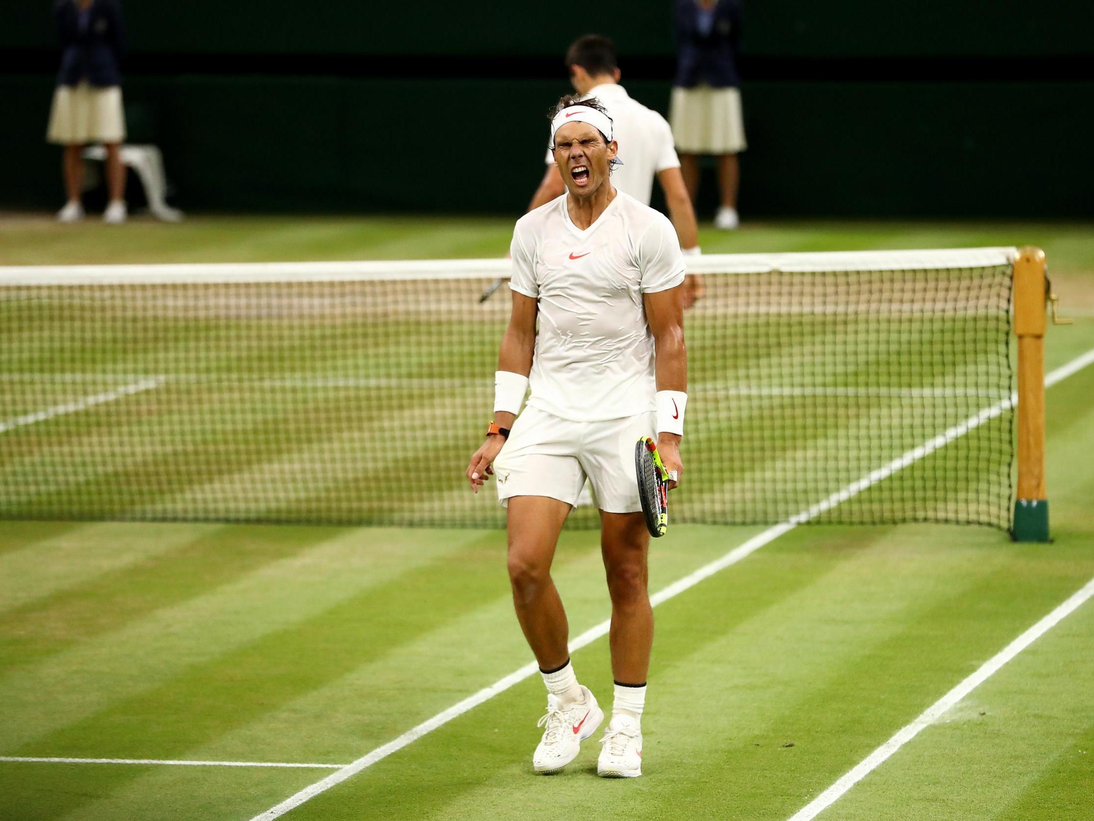 Rafael Nadal gives out a roar after securing a hard-fought point