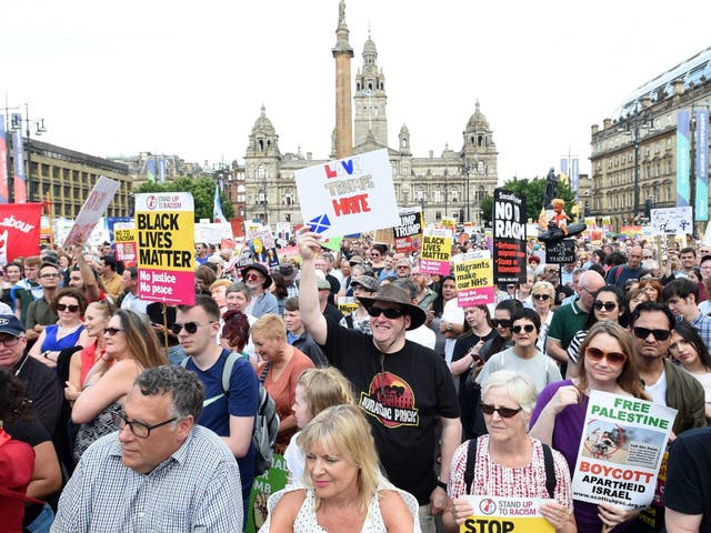 Anti-Trump demonstrators in George Square, Glasgow, on Friday
