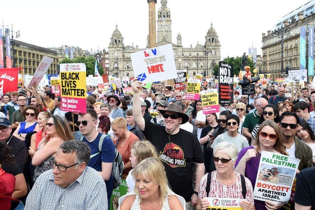 Anti-Trump demonstrators in George Square, Glasgow, on Friday