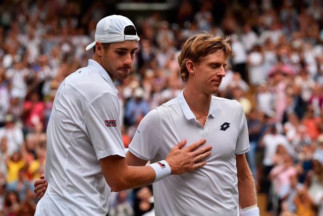 John Isner congratulates Kevin Anderson on his victory in the Wimbledon semi-finals
