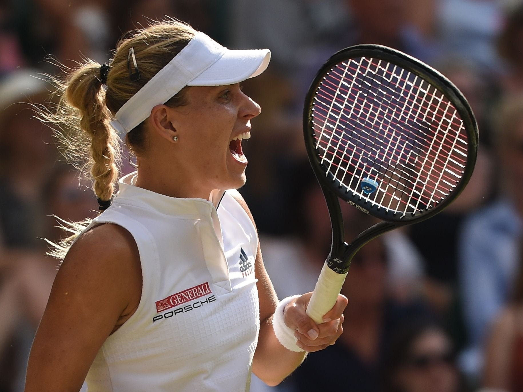 Kerber celebrates winning a point during her victory over Serena Williams