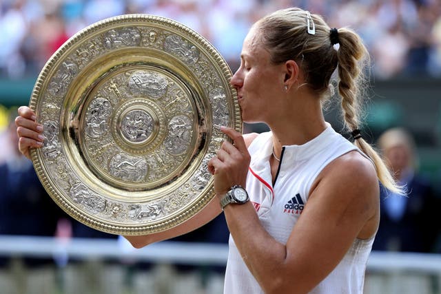 Angelique Kerber celebrates winning her first Wimbledon title after beating Serena Williams