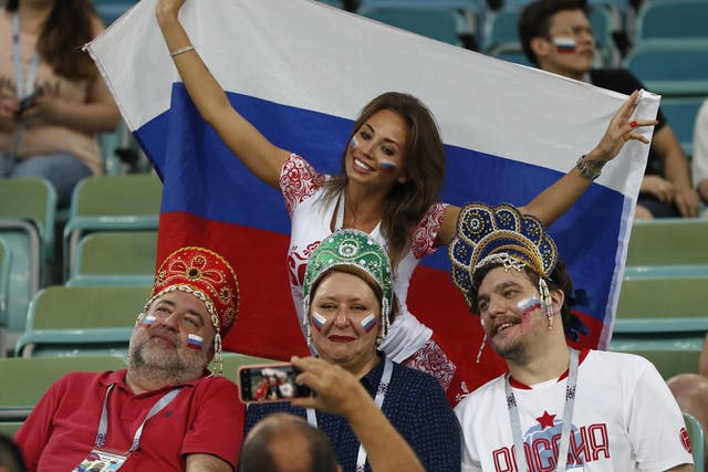 Russian fans look on prior the quarterfinal match between Russia and Croatia