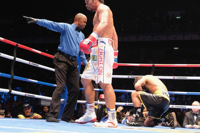 Referee Kenny Bayless called it off after two minutes and 43 seconds of the seventh round