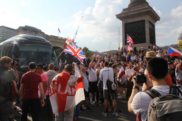The incident happened at a pro-Tommy Robinson protest in London on 14 July 