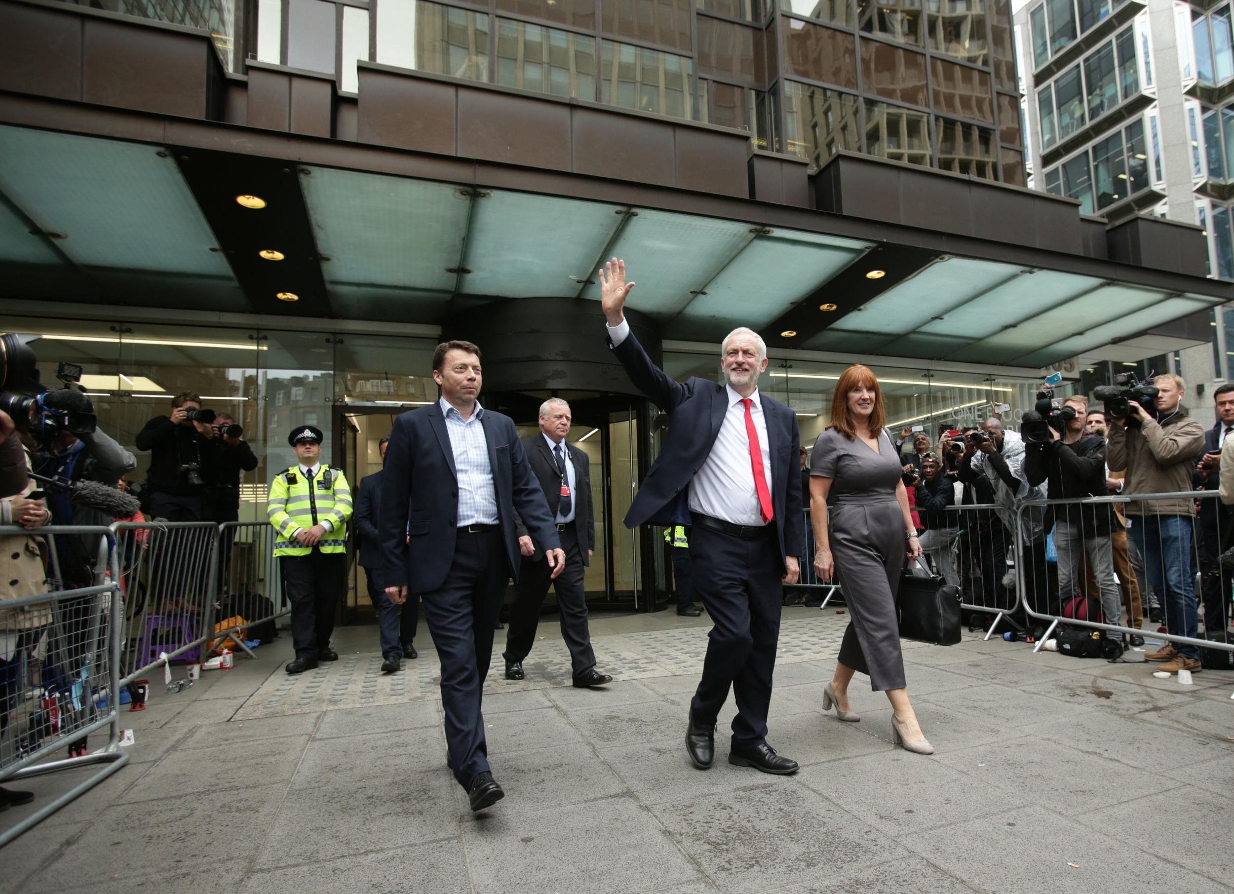 Jeremy Corbyn leaves Labour Party HQ in central London after he reiterated his call for Theresa May to resign as Prime Minister (PA)