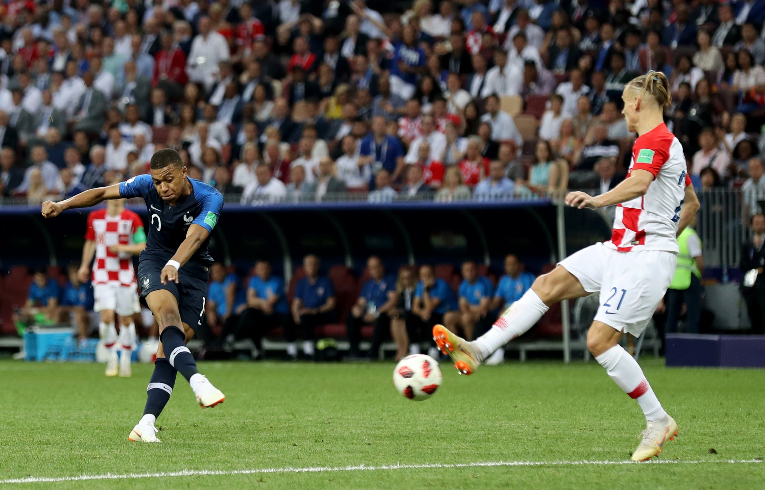 Kylian Mbappe of France wraps up his country’s 4-2 win over Croatia in the World Cup final (Getty)