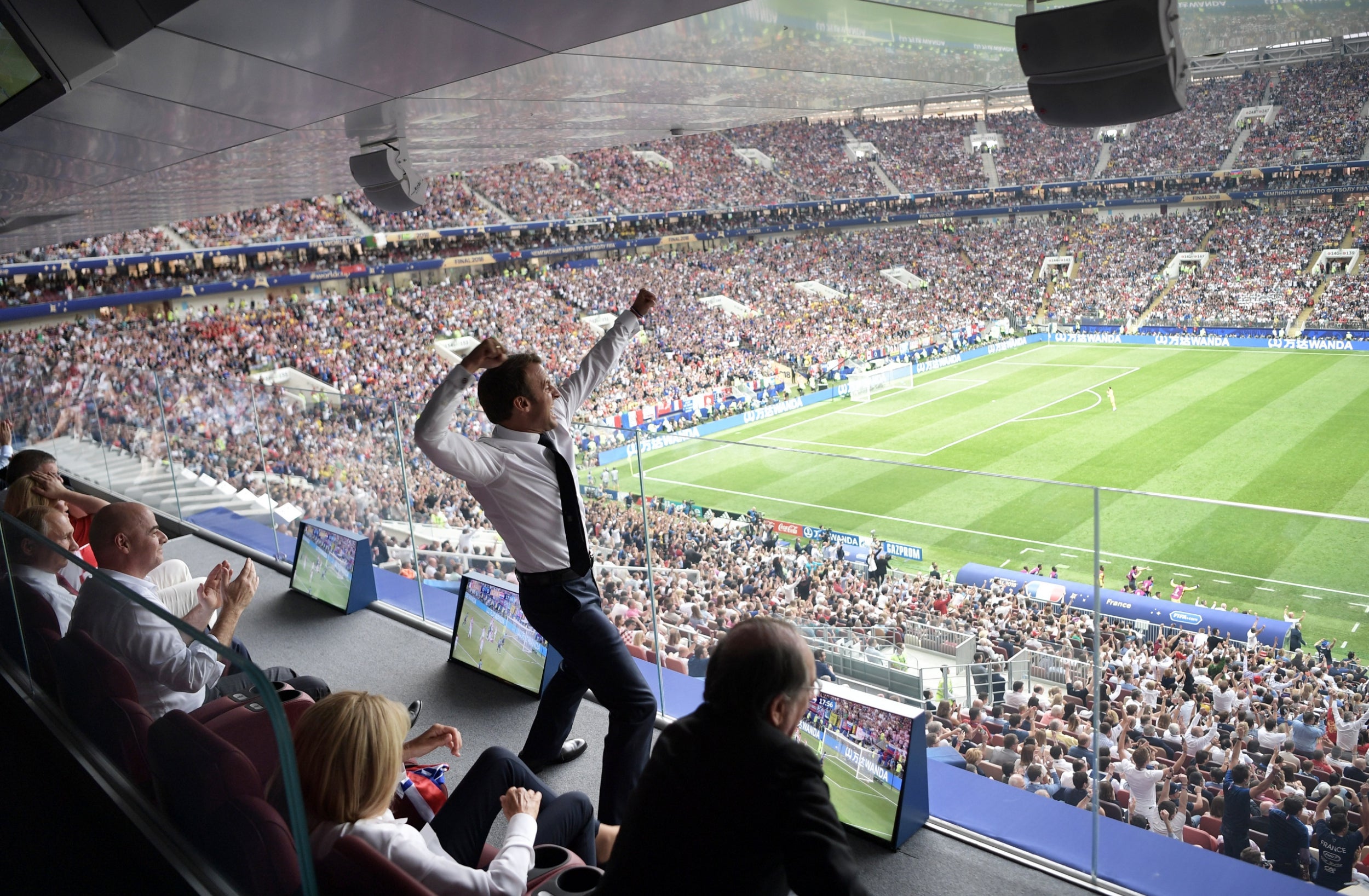 Emmanuel Macron celebrates France's win