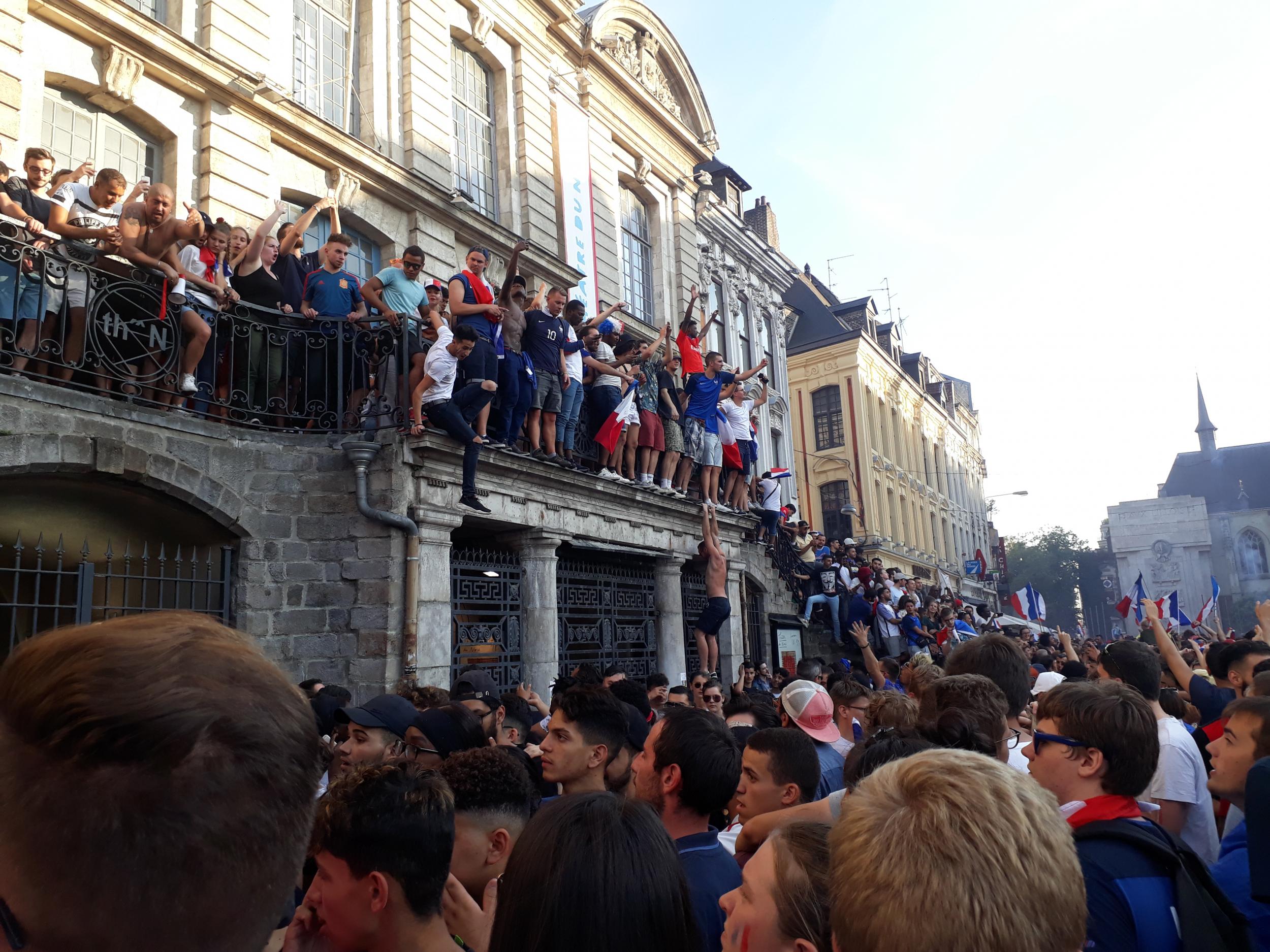 The scenes in Lille as France celebrated a World Cup win on the balcony of the Theatre Nord